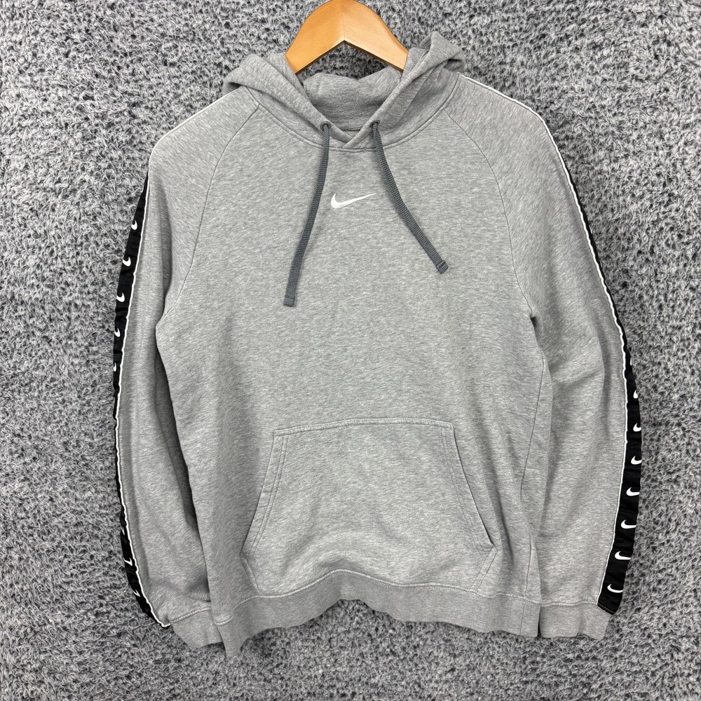Nike Hoodie Mens Medium Gray Center Swoosh Sleeve Tape Logo Fleece Pullover M